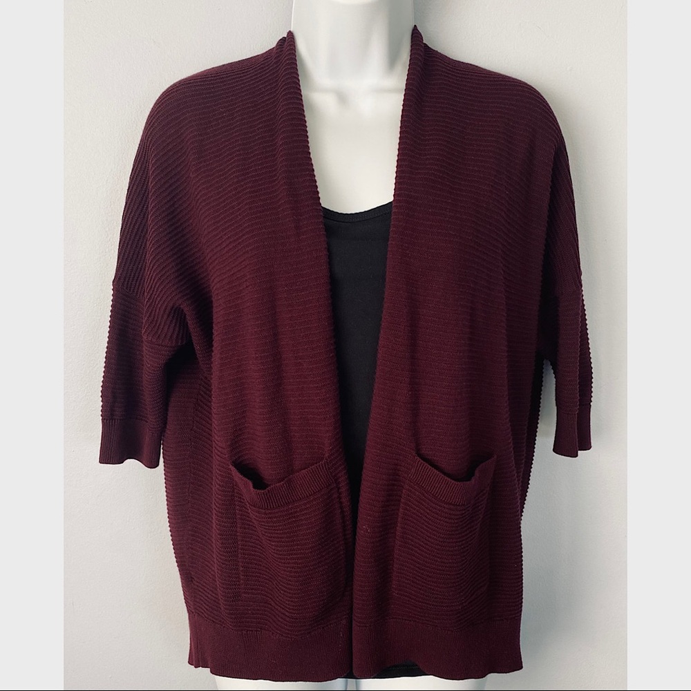 Petite Textured Drop Shoulder Open Cover Up